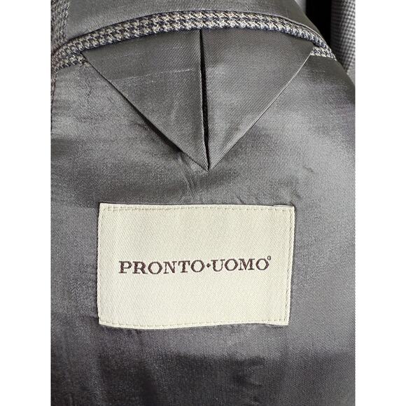 Pronto Uomo Men's 39R 100% Italian Wool 3-Button Blazer Houndstooth Jacket Gray - Picture 7 of 8